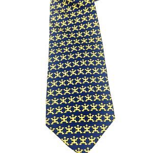 100% Silk Museo Del Oro Colombia Neck Tie Royal Blue Gold Patterned